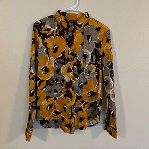 New York & Company Stretch Multi Color Floral Shirt Women’s Sz L